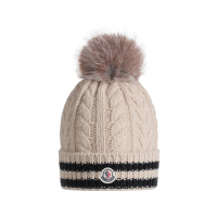 盟可睐/蒙口 MONCLER 奢侈品 女士山羊绒麻花针织帽毛绒球帽便帽3B00023 M2079