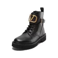 华伦天奴 VALENTINO 女士牛皮VLOGO系带靴子军旅风短靴马丁靴1W2S0Q03 BEK