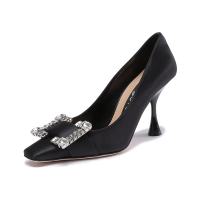 塞乔罗西 Sergio Rossi 女士sr Twenty系列织物钻扣方头高跟鞋A92861 MTEZ02