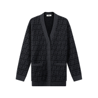 芬迪 FENDI 女士山羊绒宽松版中长款V领羊绒衫针织衫开衫毛衣FZC950 ALOJ