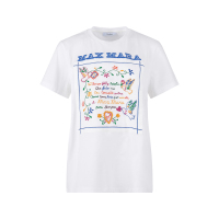 麦丝玛拉 Max Mara 女士棉质白色多色鸟类花卉刺绣圆领短袖T恤TSHIRT