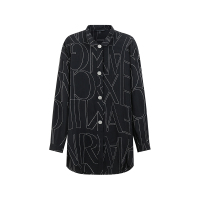 阿玛尼 ARMANI EXCHANGE 女士黑色/白色徽标图案宽松版中长休闲长袖衬衫6LYC25 YN5GZ