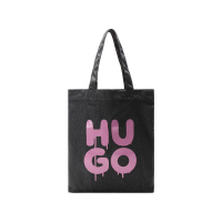 雨果博斯 HUGO BOSS 男士HUGO系列织物炭灰色涂鸦风格堆叠徽标手提单肩包托特包购物袋50492047