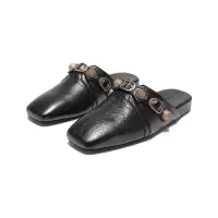 巴黎世家 BALENCIAGA 女士羊皮褶皱效果平底皮鞋单鞋穆勒鞋拖鞋715556 WAD4F