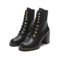 思缇韦曼 STUART WEITZMAN 女士牛皮链条装饰系带粗高跟靴子短靴马丁靴KOLBIE BLOCK BOOTIE