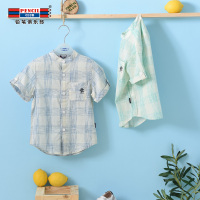 铅笔俱乐部童装2019夏装新款男童格子衬衫中大童短袖上衣儿童衬衫