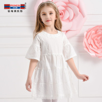 铅笔俱乐部童装2019夏季女童连衣裙短袖中大童连衣裙公主裙白色裙
