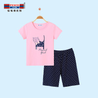 铅笔俱乐部童装2019年夏季女童家居服儿童短袖两件套中大童套装