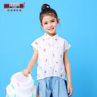 铅笔俱乐部童装2019夏季新款女童短袖衬衫绣花衬衫中大童儿童衬衫