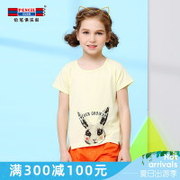 铅笔俱乐部童装2019夏季女童短袖T恤中大童圆领上衣休闲套头衫棉