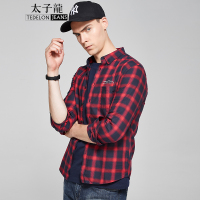 太子龙(TEDELONJEANS) 长袖衬衫男 2018秋冬新款 纯棉格纹修身个性百搭印花潮流男士衬衣
