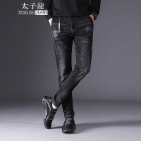 太子龙(TEDELONJEANS) 牛仔裤男 2018秋冬新款 个性时尚吊饰点缀修身弹力刮痕牛仔长裤