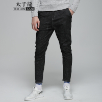 太子龙(TEDELONJEANS) 牛仔裤男 2018秋冬新款 时尚个性印花弹力系带潮流牛仔长裤