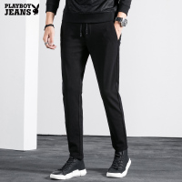 花花公子PLAYBOYJEANS休闲裤男 秋冬新品 修身个性百搭潮流系带舒适纯色休闲长裤