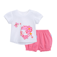 贝贝怡童装套装夏季婴儿衣服纯棉短袖卡通宝宝两件套女童套装162T025
