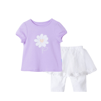 贝贝怡女童甜美印花短袖套装夏款纯棉透气薄款两件装182T141