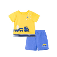 贝贝怡男童装卡通火车短袖套装夏装透气宝宝短袖衣服182T119