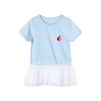 贝贝怡宝宝短袖长上衣夏季新款女童甜美海军风T恤裙衣192Q141