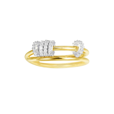 apm MONACO两行灵动圈圈戒指男女 时尚个性食指戒首饰 法式银指环饰品