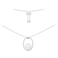 apm MONACO圆环珍珠项链女士 高级设计感925银吊坠项坠宴会银首饰可调节长短