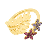 apm MONACO热带花卉&棕榈叶戒指女士 热带风时尚设计感925银指环食指戒首饰