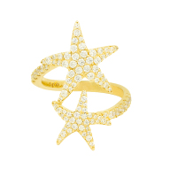 apm MONACO金黄色海星戒指女士 时尚设计双海星925银指环首饰食指戒