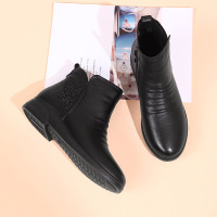 信诺妈妈二棉鞋女冬季保暖加绒平底大码老人软底防滑奶奶中老年人棉皮鞋 8M832-12