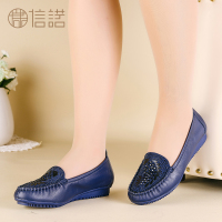 信诺 真皮舒适女鞋 防滑妈妈鞋软底豆豆鞋老人皮鞋春2019新款单鞋