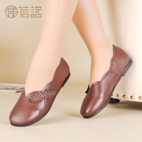 信诺 真皮舒适女鞋 防滑妈妈鞋2019新款春季休闲皮鞋软底老人单鞋