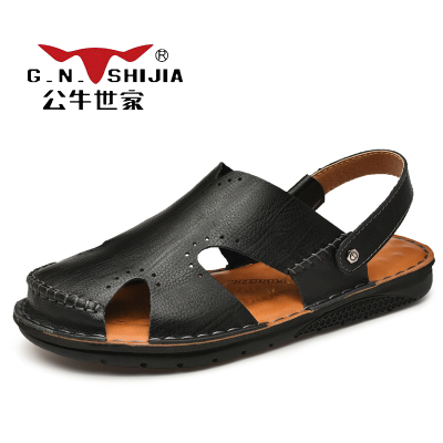 公牛世家(G.N.Shi Jia)男士包头舒适牛皮男凉鞋商务休闲透气套脚沙滩鞋GN211