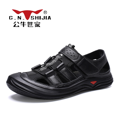 公牛世家(G.N.Shi Jia)男士商务休闲鞋镂空透气凉鞋真皮鞋子GN8333