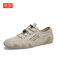 哈苏2020新款男鞋沙色百搭休闲鞋子潮鞋复古皮面板鞋 HS8060