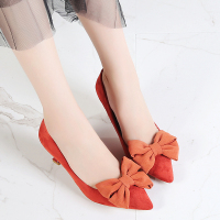 卡帝乐鳄鱼CARTELO春夏款女鞋尖头浅口蝴蝶结高细跟职业女鞋简约时尚甜美女单鞋