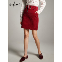 伊芙丽裙子女2019新款春装潮法式复古港味灯芯绒短裙女半身裙
