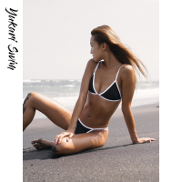 YukariSwim（日本原创品牌）欧美ins风简约时尚性感线条小胸聚拢三点式比基尼分体泳衣泳装女