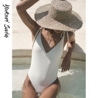 YukariSwim（日本原创品牌）欧美ins风简约纯色绑带性感大露背比基尼遮肚显瘦连体泳衣泳装女