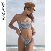 YukariSwim（日本原创品牌）ins风简约时尚复古格子显瘦聚拢性感三点式比基尼分体泳衣泳装女