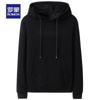 Romon/罗蒙卫衣男冬季中青年商务休闲加绒加厚上衣连帽简约套头衫