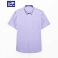 罗蒙（ROMON）衬衫男短袖春夏季纯色斜纹青年商务休闲衬衣