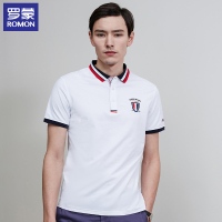 罗蒙( ROMON)POLO衫男年双色领运动衫纯色翻领短袖T恤保罗衫