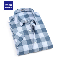 罗蒙(ROMON)男士春季休闲舒适纯棉格子短袖衬衫41S19028