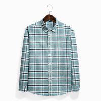 罗蒙(ROMON) 秋季男士商务磨毛格子休闲纯棉加厚修身长袖衬衫