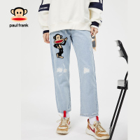 大嘴猴牛仔裤女春秋季新款宽松韩版bf直筒牛仔长裤 浅蓝色 M