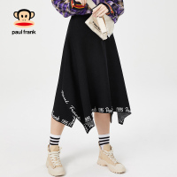 PaulFrank/大嘴猴春季新款收腰针织不规则裙摆黑色半身裙