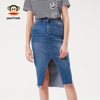 PaulFrank/大嘴猴夏季新款牛仔裙女中长款开叉裙子女半身裙 牛仔蓝 S