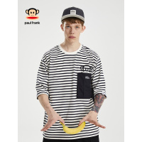 Paul Frank/大嘴猴夏季新款T恤男条纹口袋韩版印花宽松体恤G