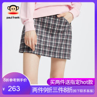 Paul Frank/大嘴猴夏季新款A字裙女羊绒韩版格子花纹半身裙