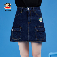 大嘴猴夏季新款牛仔短裙女韩版休闲刺绣深色A字裙 S 牛仔蓝