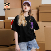 大嘴猴夏季新款短袖T恤女潮流撞色印花港风上衣