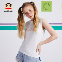 大嘴猴2020夏季新款无袖T恤女韩版甜美刺绣宽松潮上衣 S 白色